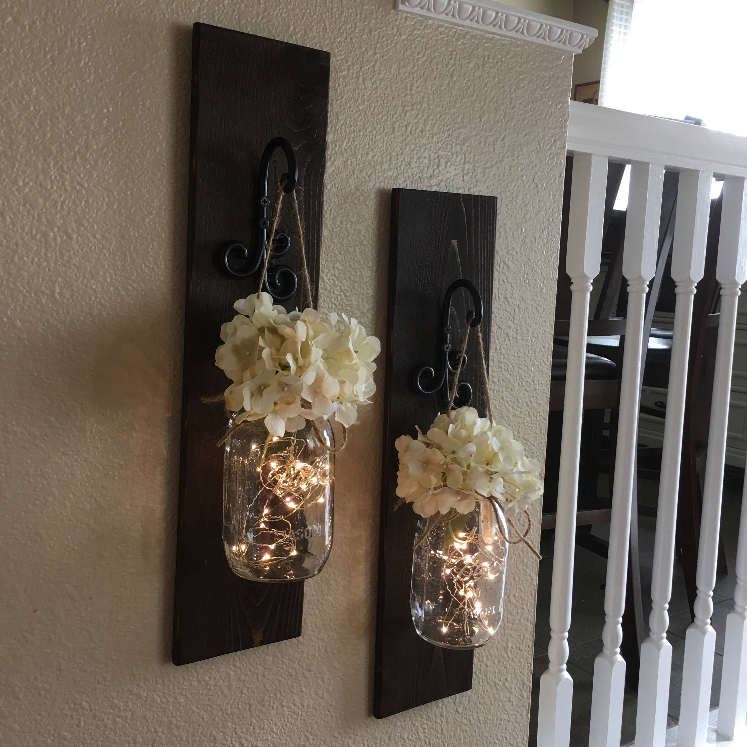 Large Set Of Lighted Mason Jar Sconces, Wall Decor,mason Jar Wall Decor, Distressed Wood Sconce, Lighted Mason Jars, Home Decor