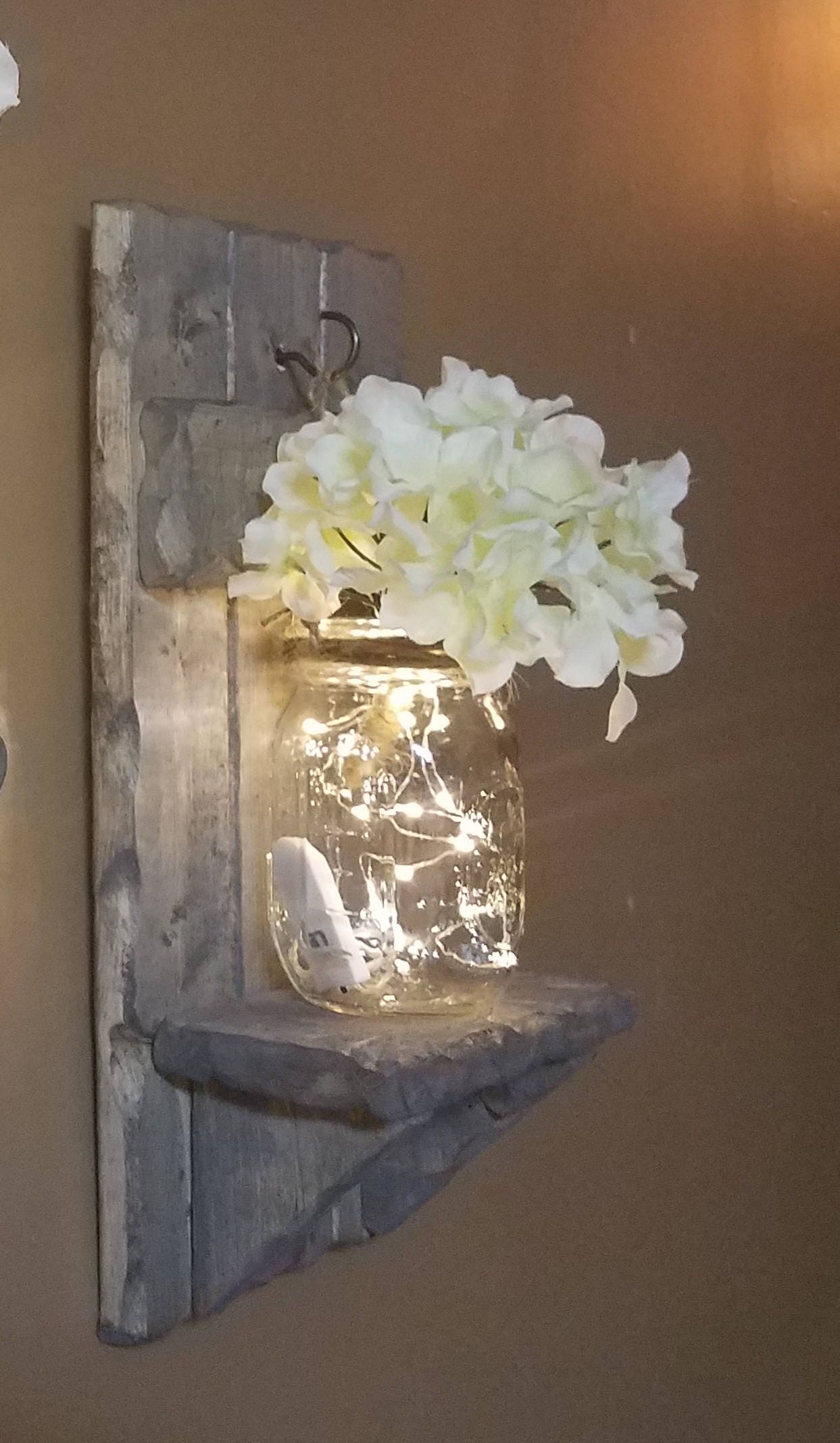 Rustic Decor, Mason Jar Decor, Sconces,  Set Of 2 Sconces, House Warming Gift, Mason Jar With Lights, Firefly Lights,  Farmhouse Decor