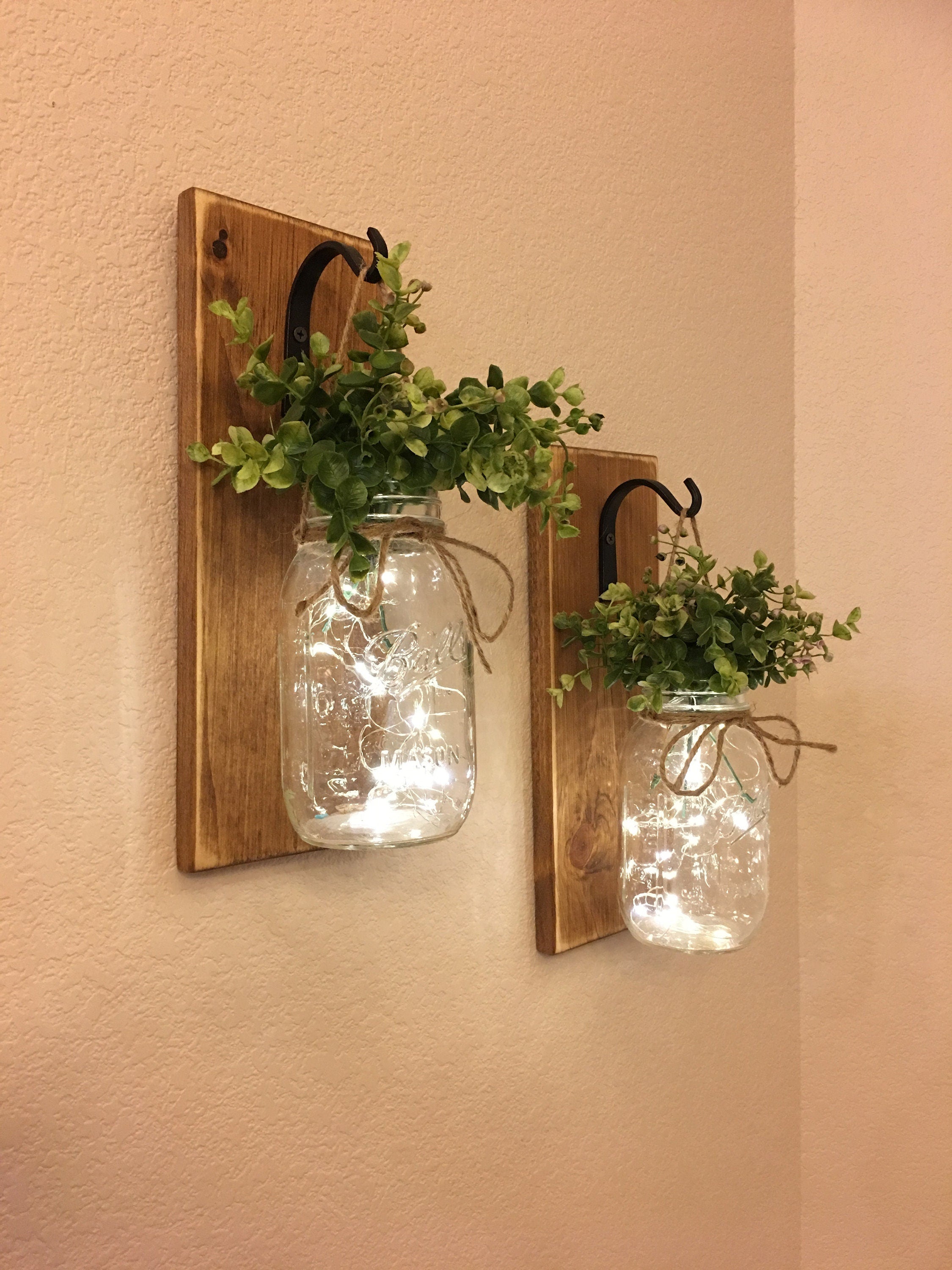 Set Of Two Or Single Quart Mason Jar Wall Sconces, Hanging Mason Jars, Sconce. Rustic Wall Sconce. Mason Jar Lantern. Farmhouse Wall Decor.