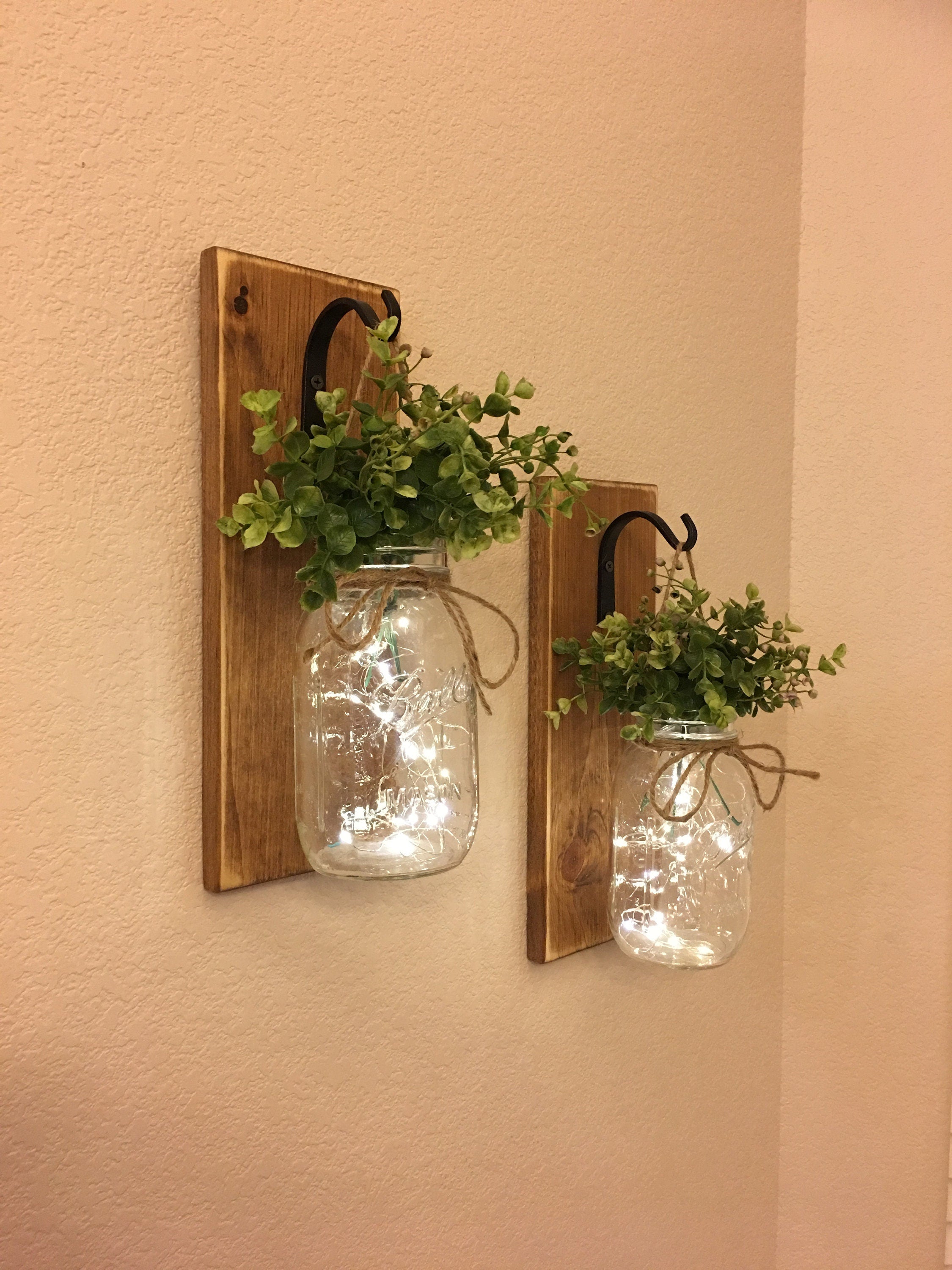 Set Of Two Or Single Quart Mason Jar Wall Sconces, Hanging Mason Jars, Sconce. Rustic Wall Sconce. Mason Jar Lantern. Farmhouse Wall Decor.