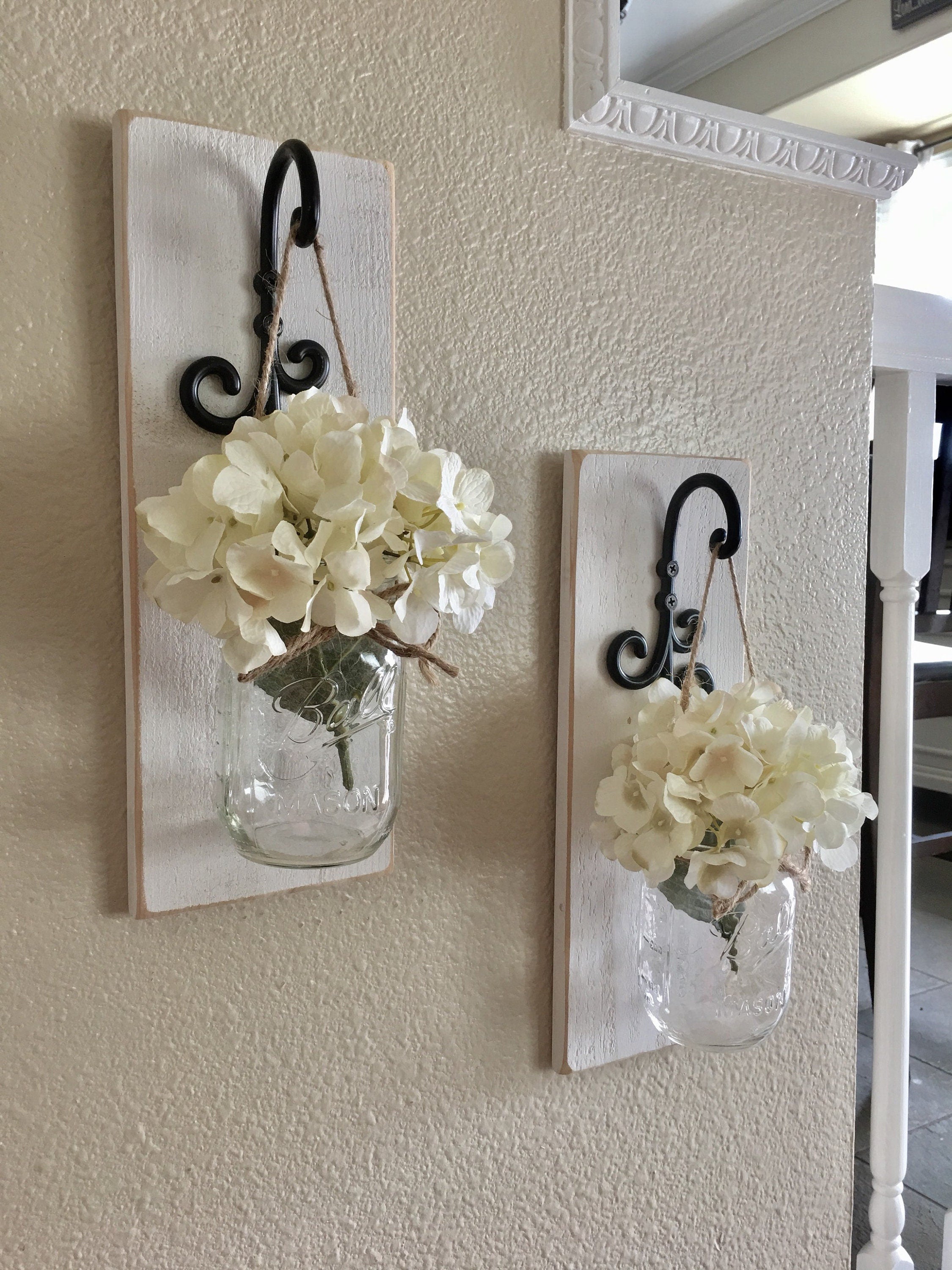 Set Of Mason Jar Wall Sconces, Mason Jar Sconce With Lights, Front Porch Decor, Mason Jar Wall Decor, Country Farmhouse Wall Decor