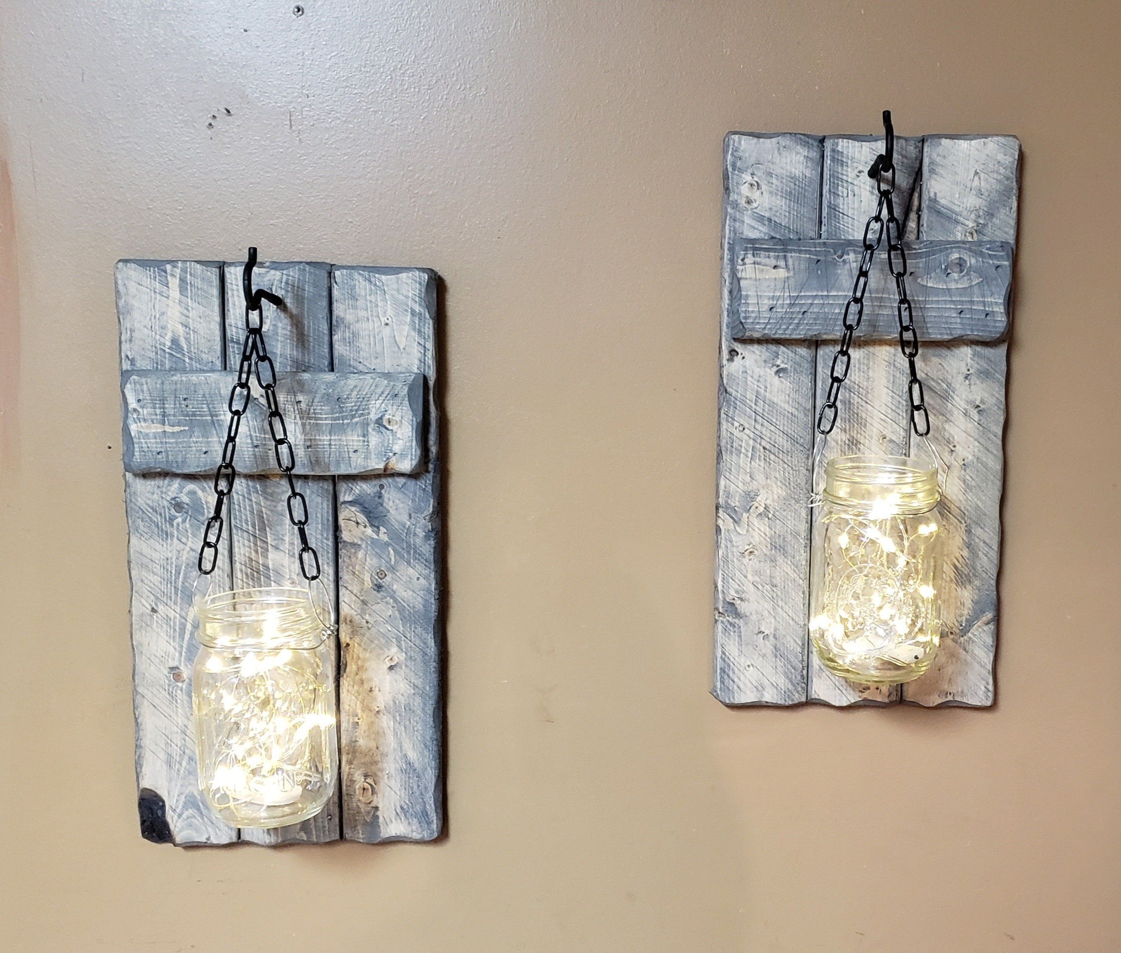 Rustic Home Decor, Farmhouse , Sconces, House Warming Gift, Candle Holders, Lighted  Jars, Gift, Set Of 2,