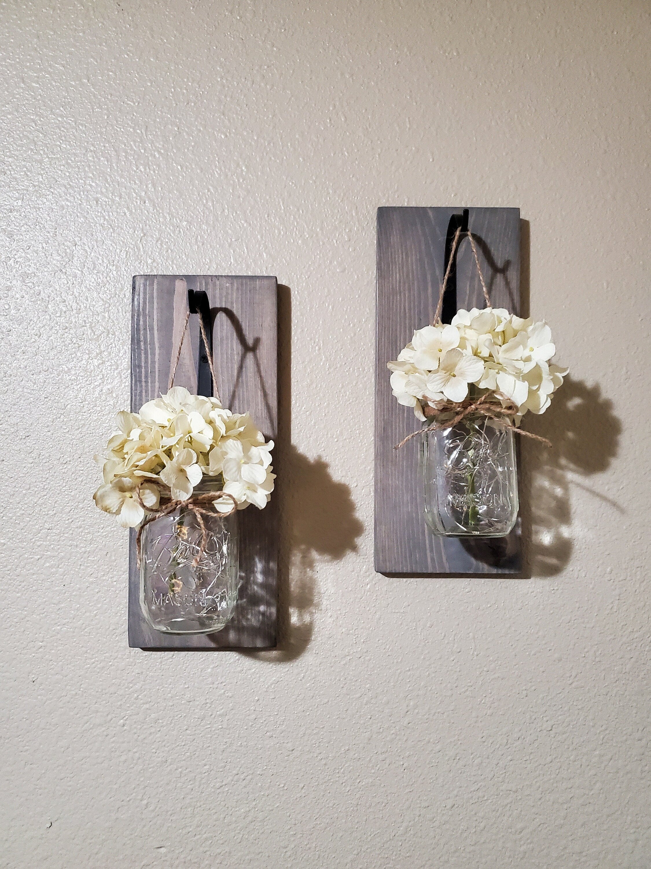 Rustic Mason Jar Sconce Set: Frosted Jars, Led Lights, Wall Decor