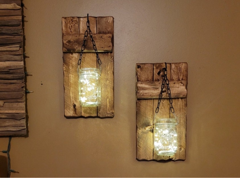 Rustic Home Decor, Candle Holders, Farmhouse Sconces, Country Home Decor,  Farmhouse Decor,  Firefly Lights, Gift, Rustic Sconces Set Of 2.