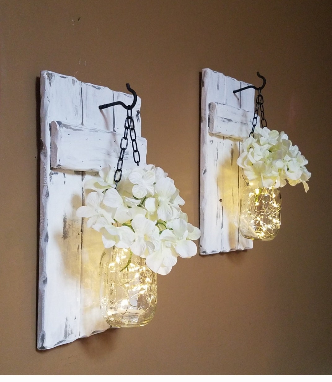 Rustic Home Decor, Farmhouse , Sconces, House Warming Gift, Candle Holders, Lighted  Jars, Gift, Set Of 2,