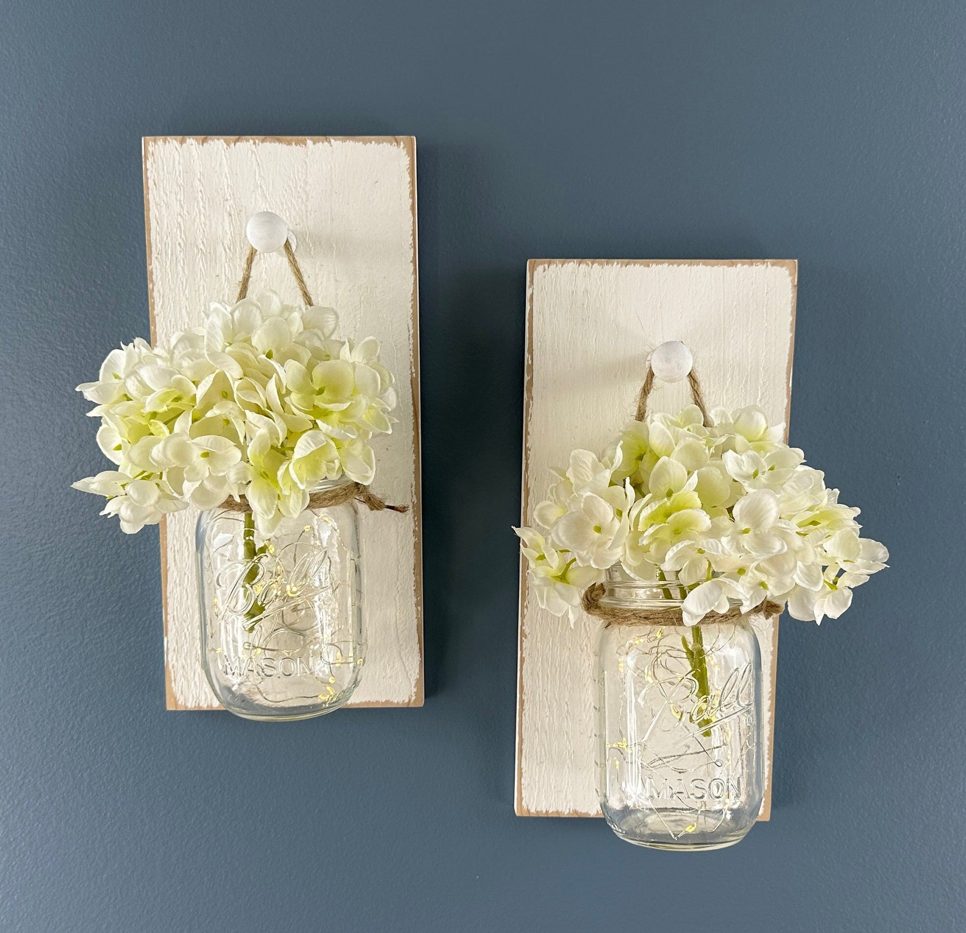 Farmhouse Mason Jar Sconces: Lighted Cedar Wood Wall Decor (set Of 2)