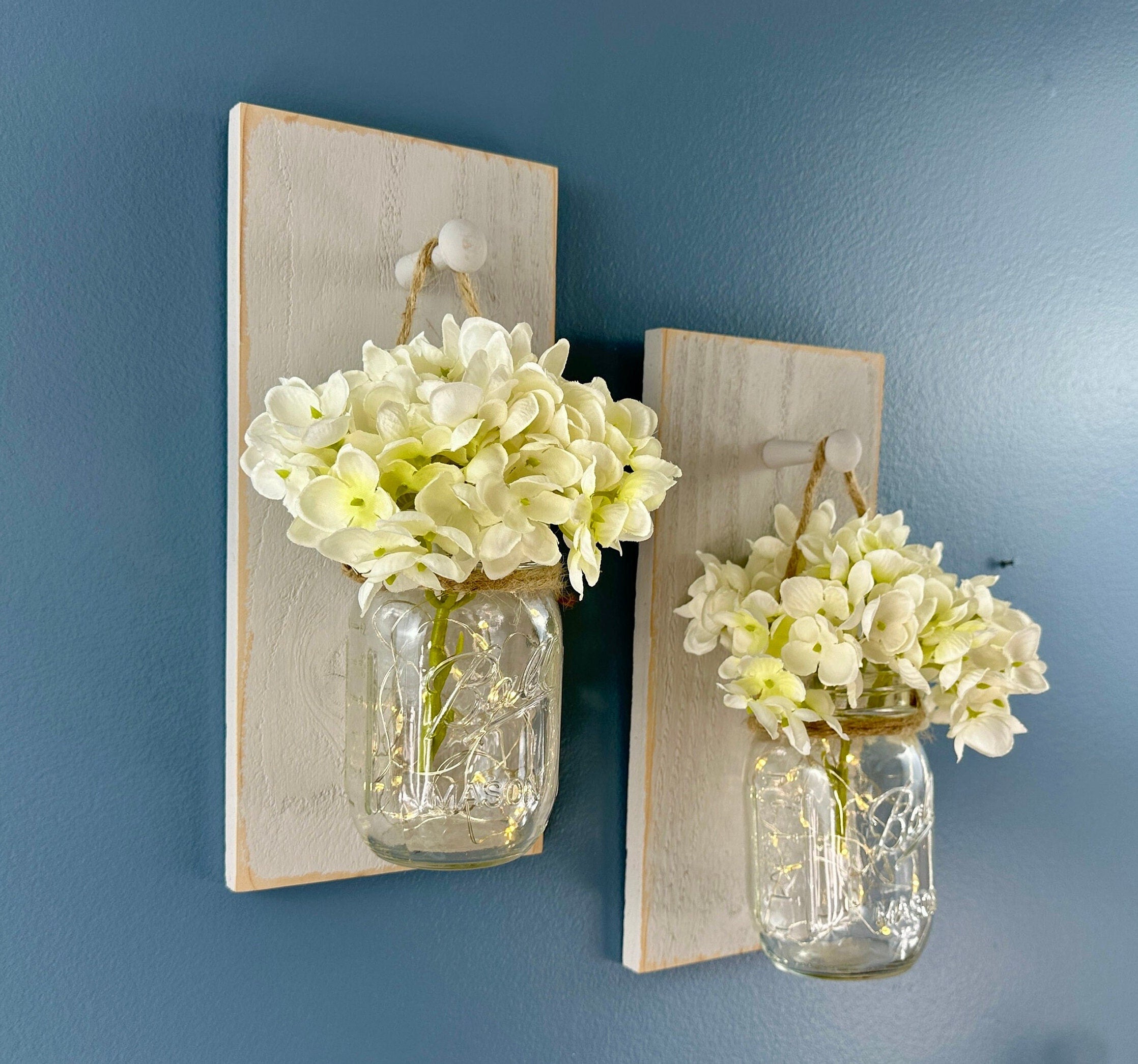 Farmhouse Mason Jar Sconces: Lighted Cedar Wood Wall Decor (set Of 2)