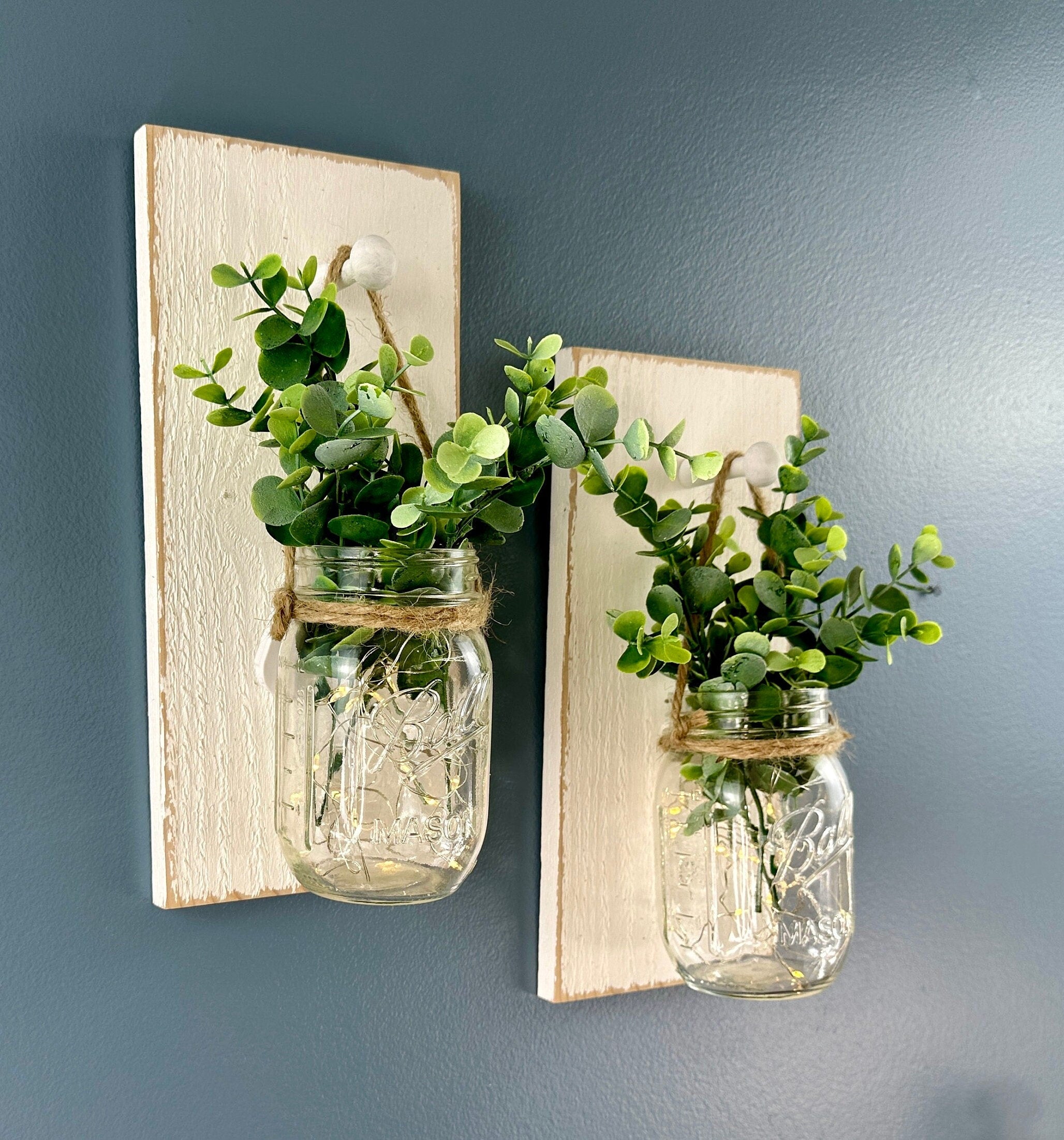 Farmhouse Mason Jar Sconces: Lighted Cedar Wood Wall Decor (set Of 2)