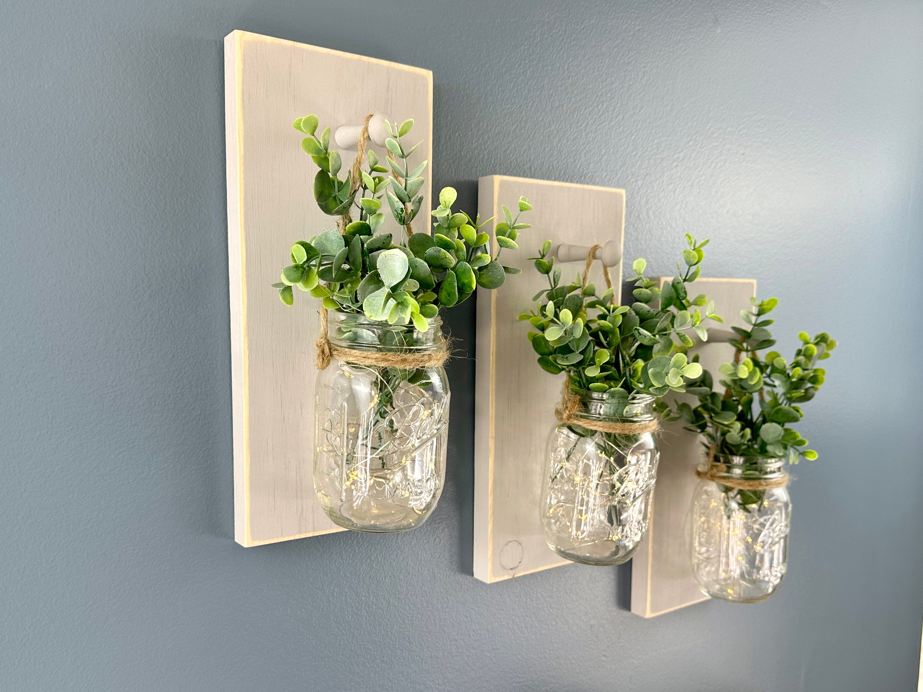 Lighted Mason Jar Wall Sconces, Farmhouse Rustic Decor