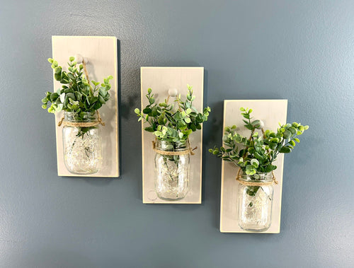 Lighted Mason Jar Wall Sconces, Farmhouse Rustic Decor