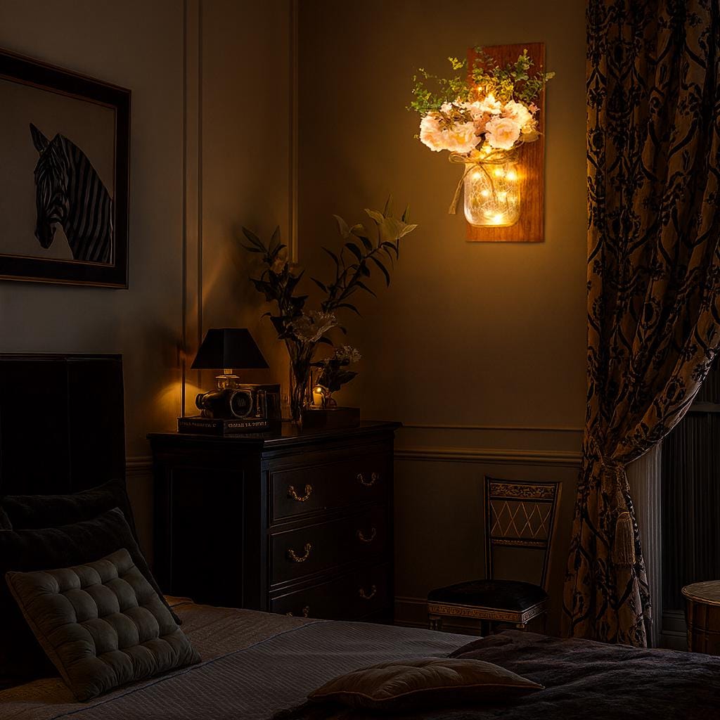 Rustic Mason Jar Wall Sconces With Led Fairy Lights & White Peony, Farmhouse Wall Decor