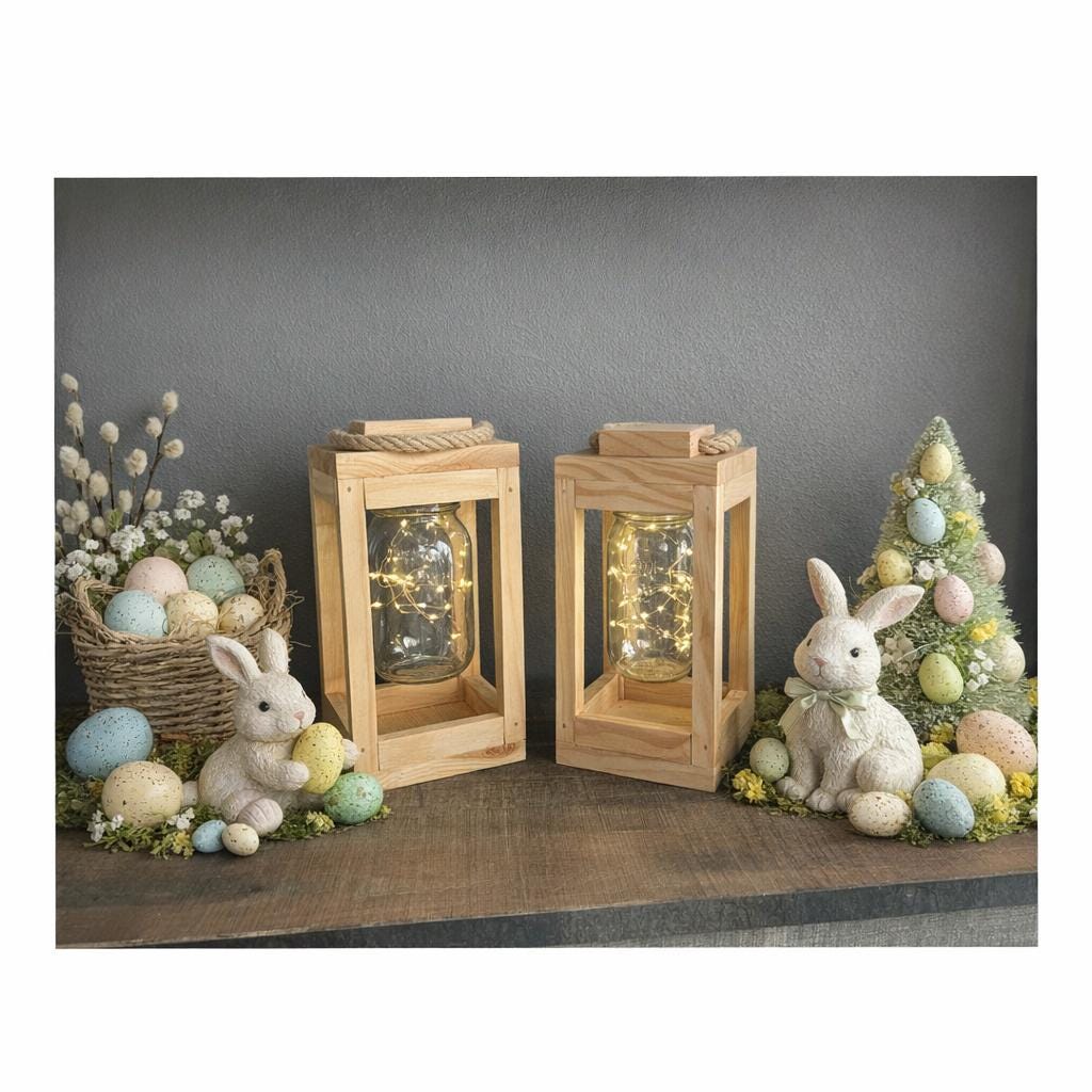 Rustic Wood Lantern Set | Mason Jar Fairy Lights, Farmhouse Decor
