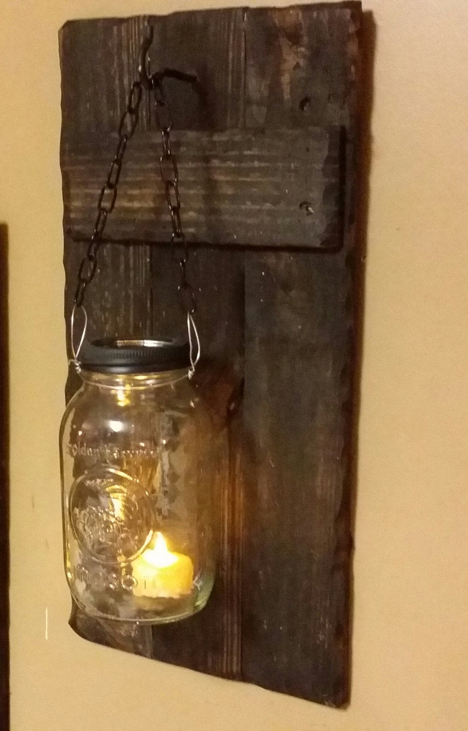 Rustic  Home Decor, Candle Holders, Set Of 2  Quart Mason Jar Sconces, Rustic Mason Jar Wood Candle,  Farmhouse Decor, Set 9 X 18